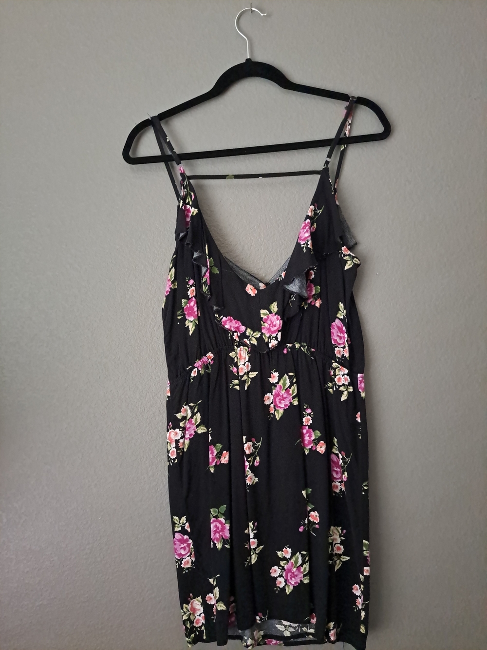 Black Floral Ruffle Cami Dress